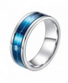 PAURO Stainless Steel 7MM EKG Heartbeat Spinner Ring Band for Men and Women- Black Blue - titanium - CF186ND457U