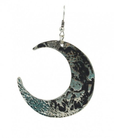 Restyle Goth Occult Textured Antique Silver Luna Large Crescent Moon Occult Witch Earrings - CU12GPJY0NT