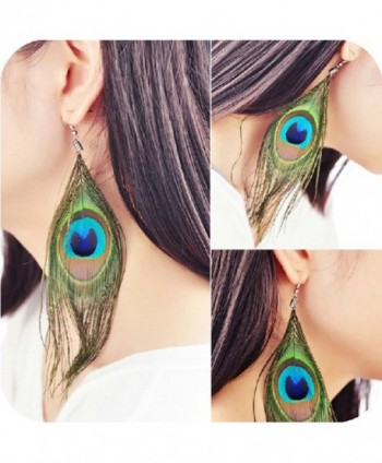 Baishitop Peacock Feather Silvery Earrings