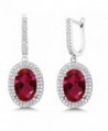 14.04 Ct Oval 12X8mm Red Created Ruby 925 Sterling Silver Dangle Earrings - CG11Q3WT8T5