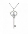 SCIONE Round Cz Crystal Heart Key Pendant Necklace with Roll Chain 18'' - CK12NYEU926