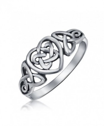 Sterling Silver Irish Celtic Knots Heart Promise Ring - CE118QFT6UD