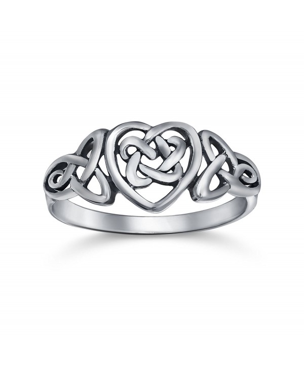 Sterling Silver Irish Celtic Knots Heart Promise Ring - CE118QFT6UD