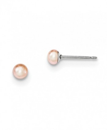 Sterling Silver 3-4mm Pink Freshwater Cultured Button Pearl Stud Earrings - CH12LHTWF3T