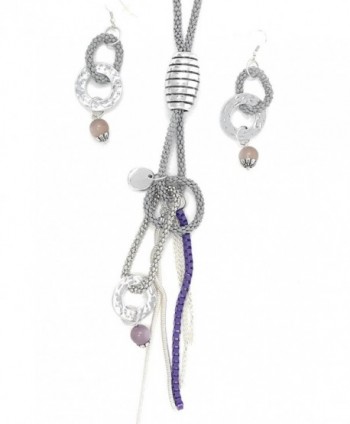 Women's Fashion Lori Beads Popcorn Snake Chain Necklace Earrings Set- IJJWLR 36" - C412LWYH3S1