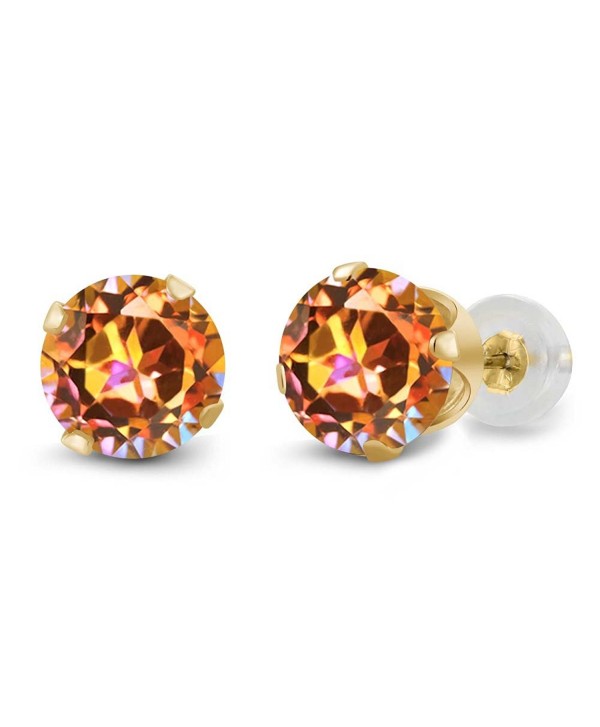 1.90 Ct Round Ecstasy Mystic Topaz 14K Yellow Gold 4-Prong Stud Earrings 6MM - CY1191JQT21