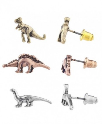 Lux Accessories Tri Tone Dinosaur Jurassic Park Post Stud Earring Set (3prs) - C6183WW0HT3