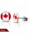 7mm | Stainless Steel Flag Of Canada Circle Stud Earrings (pair) - LEB203 - CM12NAZX5WS