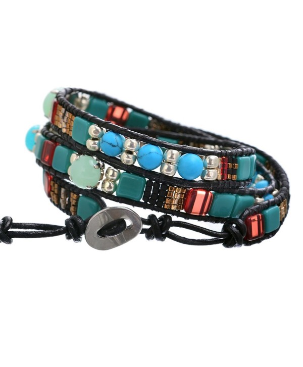 BeadChica Wrap Bracelet for Women Unique Handmade Beaded Button Lock Leather - Color 1 - CX17YR4LH5L