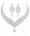 EVER FAITH Austrian Crystal Elegant V-shaped Teardrop Necklace Earrings Set - Clear Silver-Tone - CR11GQKCC8D