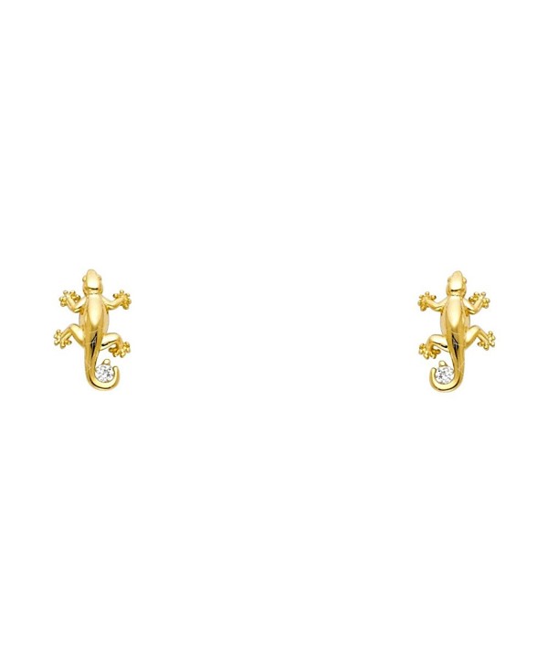 14k Yellow Gold Lizard Stud Earrings with Screw Back - CZ122E3Q7SB