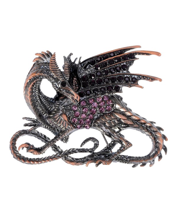 Alilang Gunmetal Tone Pink Brown Rhinestones Antique Vintage Inspired Dragon Brooch Pin - C1113T297BL