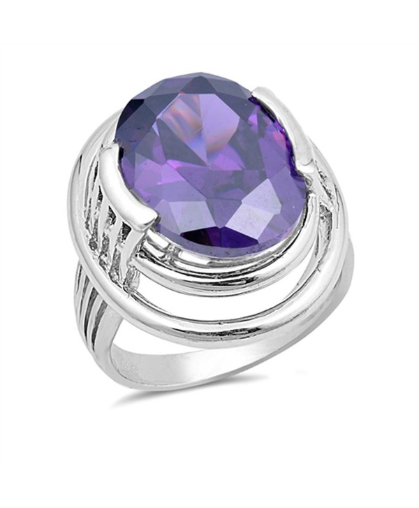 CHOOSE YOUR COLOR Sterling Silver Large Wide Ring - Simulated Amethyst - C112O5T5X7M