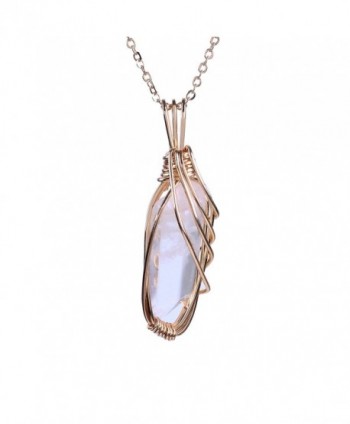 Bonnie Handmade Art Pendant Necklace Gold Wire Wrapped Rose Quartz Natural Stone Jewelry - C012LW1JACP