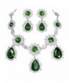 EVER FAITH Silver-Tone Teardrop Sunflower Emerald Color May birthstone Necklace Earring Set - CS11DK96CU7