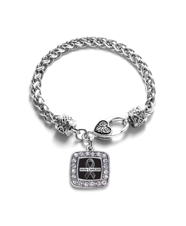Skin Cancer Awareness Classic Silver Plated Square Crystal Charm Bracelet - CD11K6OBOXT