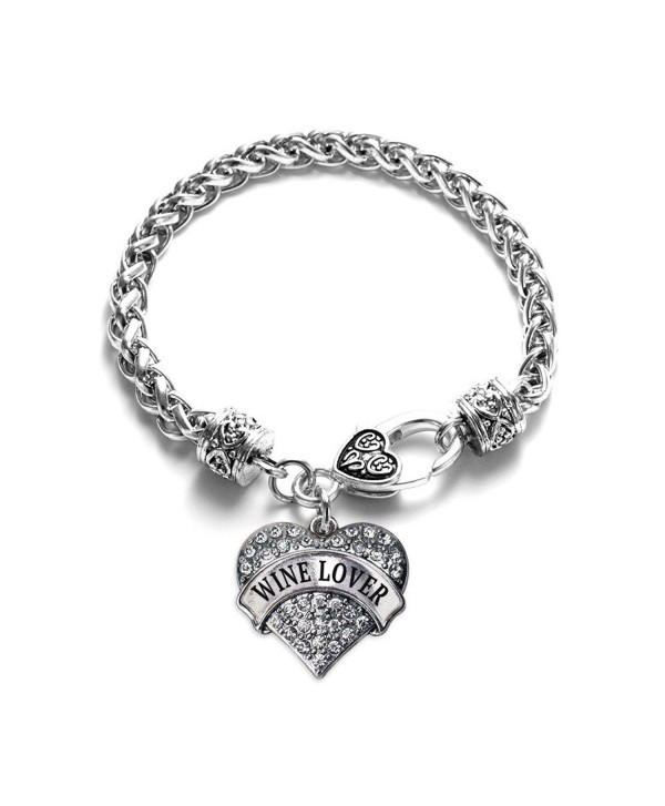 Wine Lover Pave Heart Bracelet Silver Plated Lobster Clasp Clear Crystal Charm - CT123HZTH5F