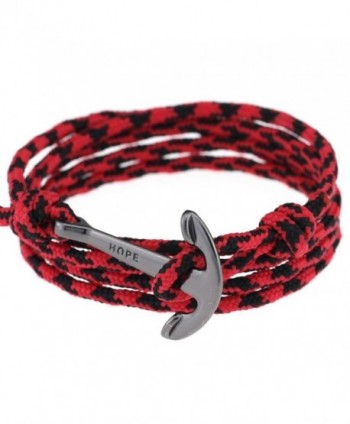 Nautical Anchor Bracelet for Men and Women- Nylon Rope Sailing Wrap Bracelet- Length Adjustable - Red & Black - C4188GTO497