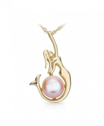 SIFUNUO Gold Necklace Pendant Pink Pearl Pendant Necklace Mermaid Necklace 18" - CM12MYJVJEN