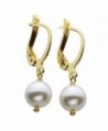 Gold-Plated Sterling Silver Leverback Earrings 8mm Simulated Pearl Made with Swarovski Crystals - C011NXISM2V
