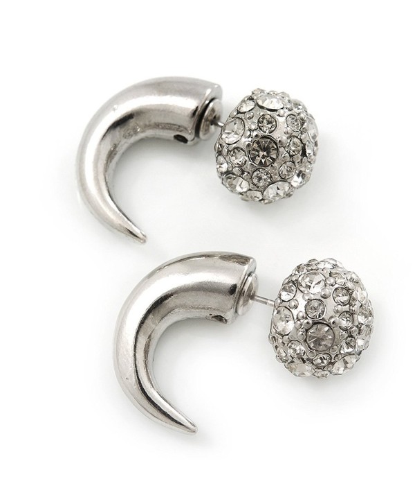 Silver Plated Faux Horn Flash Tunnel Plug Crystal Ball Stud Earrings - 2.5cm Length - CJ11D2SASX7