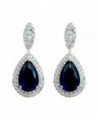 SELOVO Women Teardrop Royal Blue Sapphire Color Dangle Earrings Cubic Zirconia Silver Tone - CV12IXUNI8L