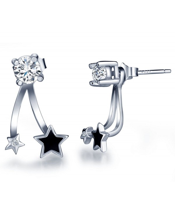 Infinite U 925 Sterling Silver Cubic Zirconia Jackets Earrings Women's Black Star Studs - CF12FNKOKG3