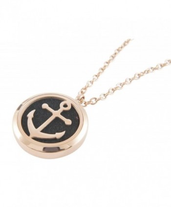 Essential Oil Diffuser Necklace- Anchor Locket- Rose Gold Plated Hypoallergenic Stainless Steel - CU17Z5YMA2O