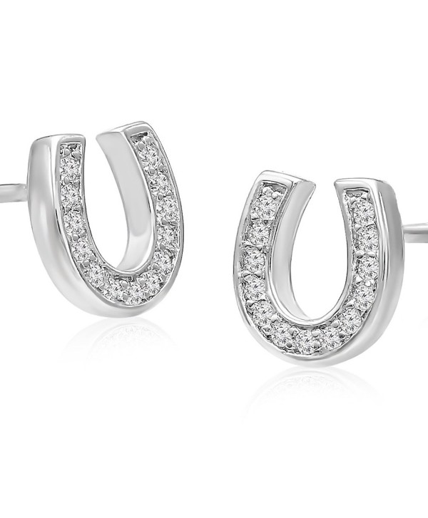 Sterling Silver Cubic Zirconia Lucky Horseshoe Stud Earrings - CK12G8QX4MH
