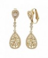 Sparkly Bride CZ Clip On Earrings Wedding Vintage Cutout Teardrop 1.75 in - Yellow - CO12GHS40HT