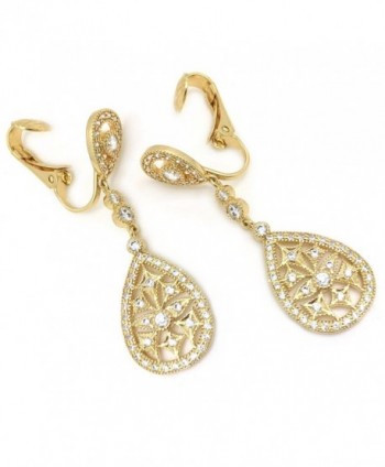 Sparkly Bride Earrings Wedding Teardrop in Women's Clip-Ons Earrings