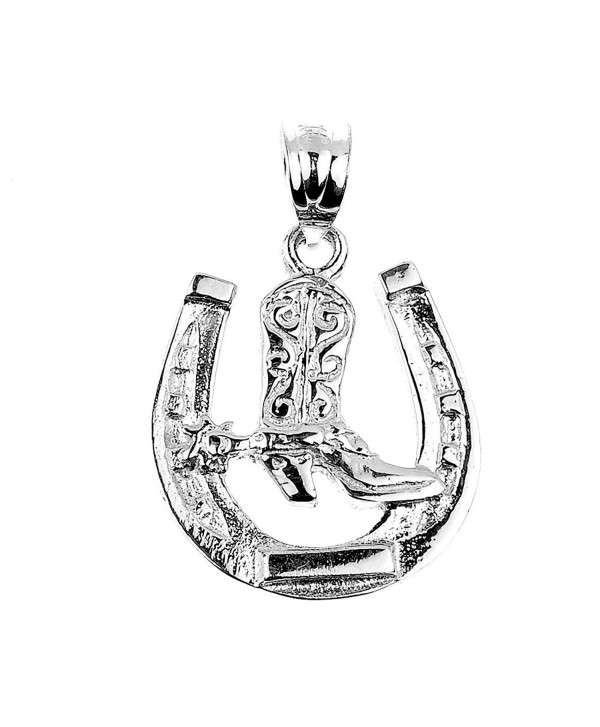 925 Sterling Silver Lucky Horseshoe with Cowboy Boot Charm Pendant - CL122XHWX3L