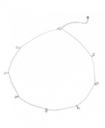 Sterling Silver Round Clear Cubic Zirconia Link Chain Necklace- 16" with 2" Extender - CY11G4WH43B