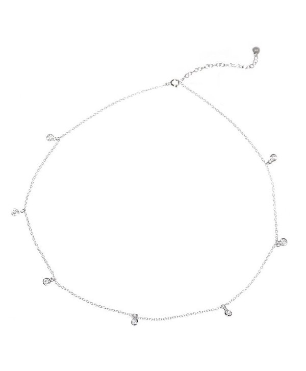 Sterling Silver Round Clear Cubic Zirconia Link Chain Necklace- 16" with 2" Extender - CY11G4WH43B