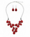 Stone Teardrop Cabochon Bib Necklace With Matching Earrings - Red - CI12IRP6DXT