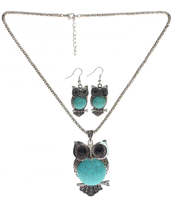 Lova Jewelry Owl Turquoise Necklace and Earrings Set - CG122FRXICT