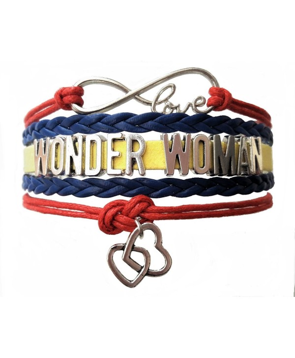 Custom Infinity Love Wonder Woman Double Heart Charm Wax Cords Wrap Braided Leather Adjustable Bracelet - CZ185EI0LMM