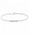 Inspirational "BREATHE" Positive Message Engraved Thin Brass Bangle Hook Bracelet - Silver Tone - CS12O8IUFQU