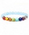 Women Men 7 Chakras Energy Stone Mala Beads with Sliver Buddha Stretch Bracelets 7.08" - Sky Blue - CM17Z74NL07