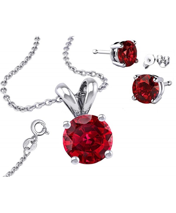925 Sterling Silver Round Cubic Zirconia Simulated Garnet Pendant and Earrings Combo - CY129SL9ENR