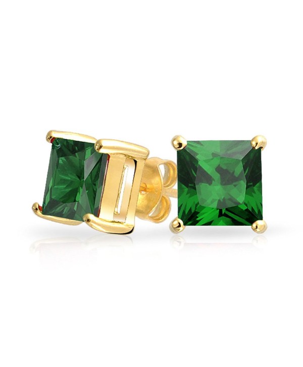 Bling Jewelry Square CZ Princess Cut Simulated Emerald May Birthstone Stud earrings Gold Plated 7mm - CB11KWAR1ER