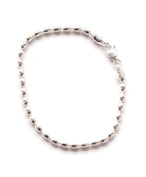 7-inch St. Silver Famous Charleston 400g Rice Bead Link Bracelet For Women Sturdy Bracelet 4x5 mm Beads - CU129IMD5DB