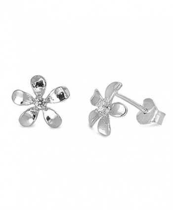 Sterling Silver Plumeria Flower Stud Earrings - 9mm - CC11CM964X1