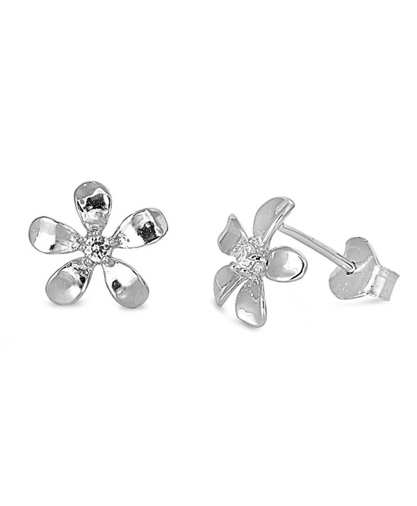 Sterling Silver Plumeria Flower Stud Earrings - 9mm - CC11CM964X1