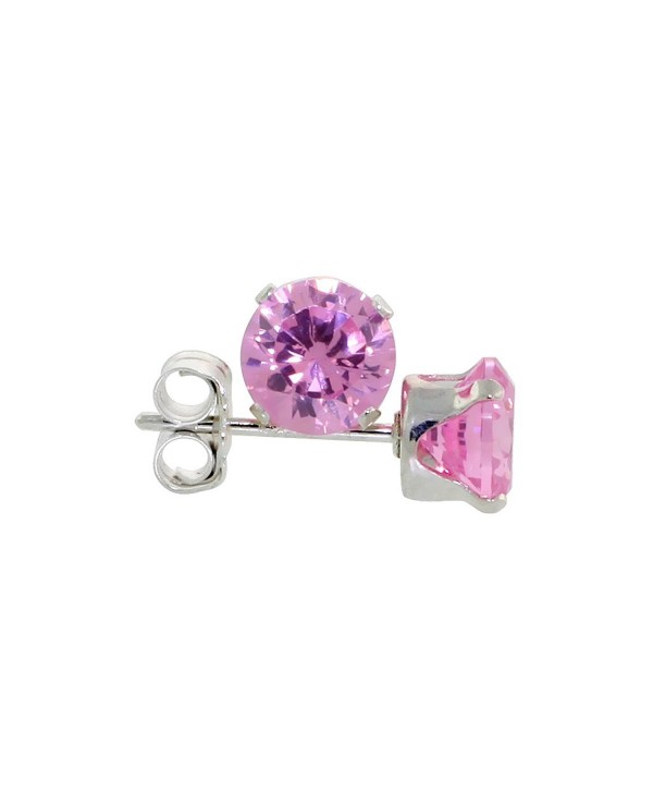 Sterling Silver Cubic Zirconia Pink Earrings Studs 5 mm Pink Zircon Color 1 carat/pair - CQ114E2H8ZH