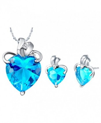 Jewelry Sets- Layla White Gold Plated Crystal Bridal Pendant Necklace Earrings Sets - Blue(Heart Drop) - CC11Z6EWATZ