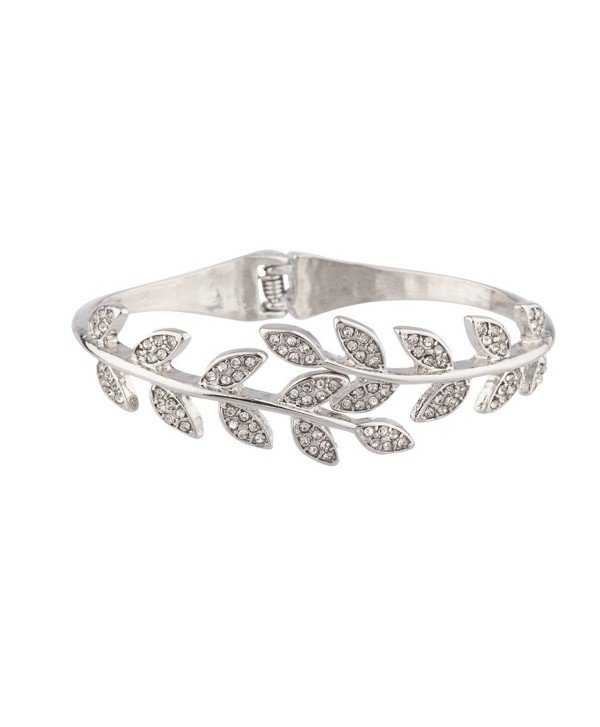 Lux Accessories Pave Crystal Leaf Branch Tree of Life Hinge Bracelet. - C411WUVVPHV