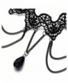 Gothic Style Ladies Black Lace Choker Necklace with Black Teardrop Bead Charm Pendant - CV12D2IW9S9