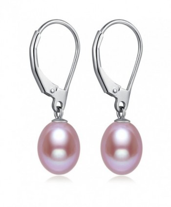 925 Sterling Silver Freshwater Cultured Pearl Leverback Dangle Drop Earrings - CT186GRY37E