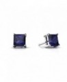 Solitaire Stud Post Earring Princess Cut Simulated Deep Blue Sapphire 925 Sterling Silver - C012MYYQTD5